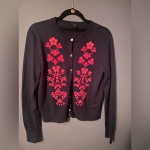 Navy J Crew Blouse with Pink Floral Detail